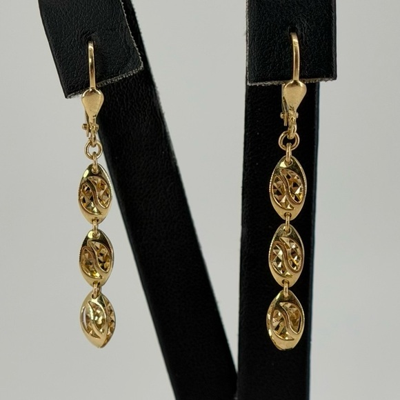 14K Yellow Gold Dangle Drop Earrings Leverback 2.6g Solid Gold Oval Link New - Picture 4 of 8